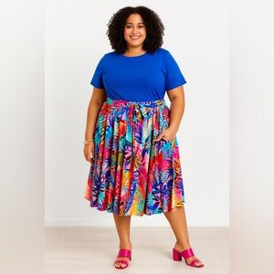 Brand New Multicolored Midi Skirt W/Pockets Size 4X